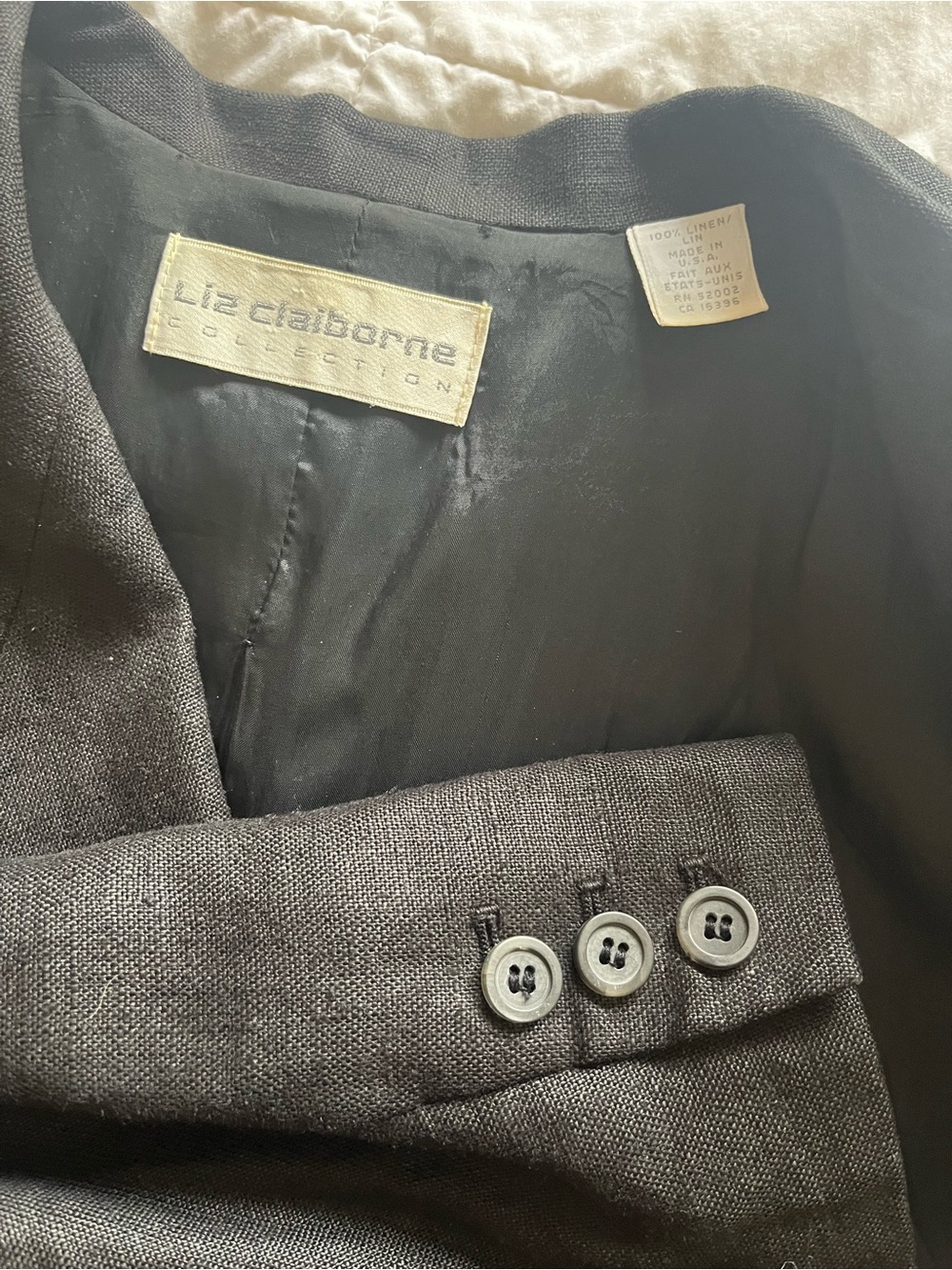 100% Linen Vintage Sz 10 Liz Claiborne Collection Black Tailored Women's Blazer - Picture 7 of 11